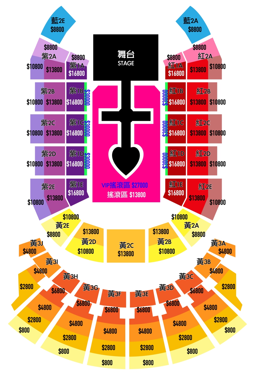 瑪丹娜Madonna《心叛逆》台北演唱會票價及座位圖