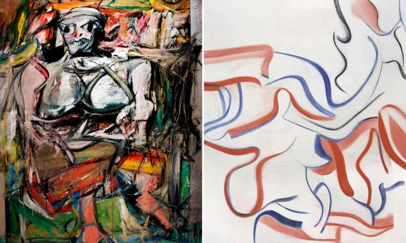 德·庫寧畫風比較：左／1950年的《女人I》（1950）；右／1983年的《無題_28號》。圖／取自The_Guardian。.jpg