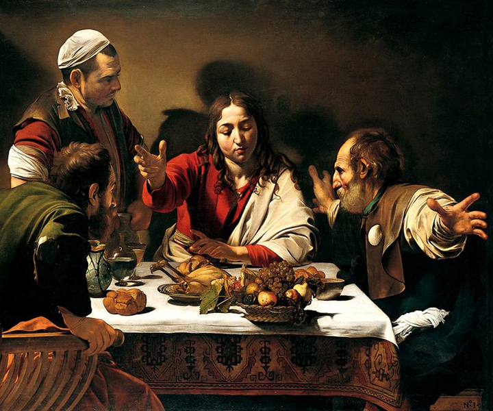 卡拉瓦喬，《在伊默斯的晚餐》，1601年。圖取自Wikipedia。.jpg