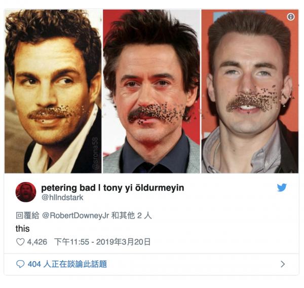 小勞勃道尼推特貼出這張圖問：「我、克里斯伊凡、馬克魯法洛誰留小鬍子最好看」？　浩克、粉絲們噴飯回應(11).jpg