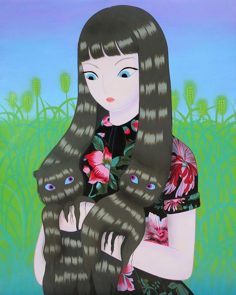 黑貓蜷上我的髮：韓國藝術家Jang_Koal_，清麗俏皮的仕女畫(8).jpg