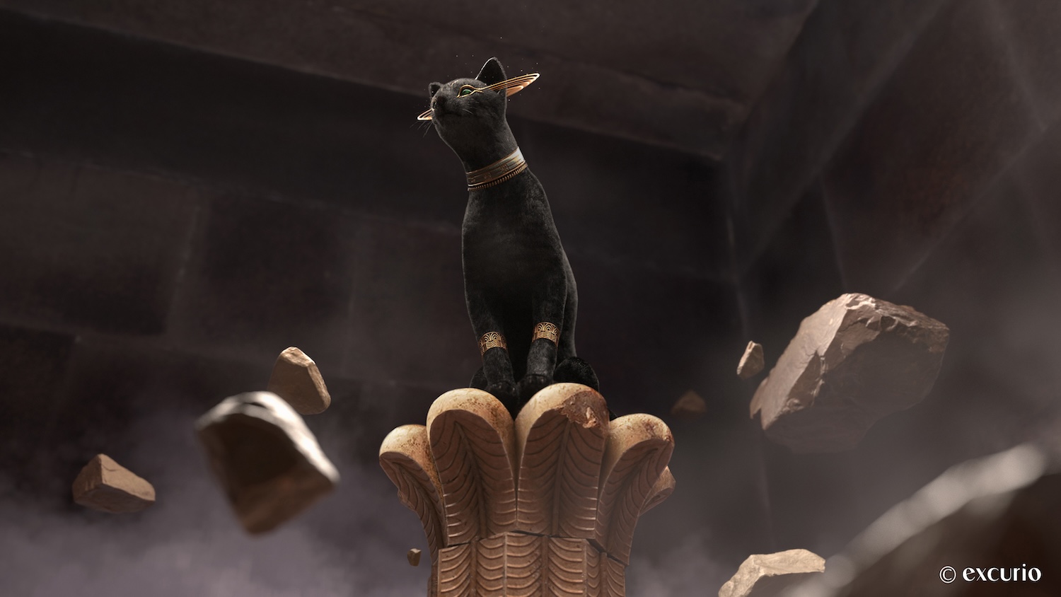 從尼羅河水聲到1:1金字塔！解構《埃及之王：法老》虛實交織的王權敘事_VR體驗《消失的法老》，參與者將遇到貓神芭絲特，在祂的引領下穿梭古夫金字塔內部。圖excurio.jpg
